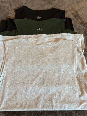 ALO Yoga and Lululemon Tank Tops Trio - Heather Gray, Forest Green, Black